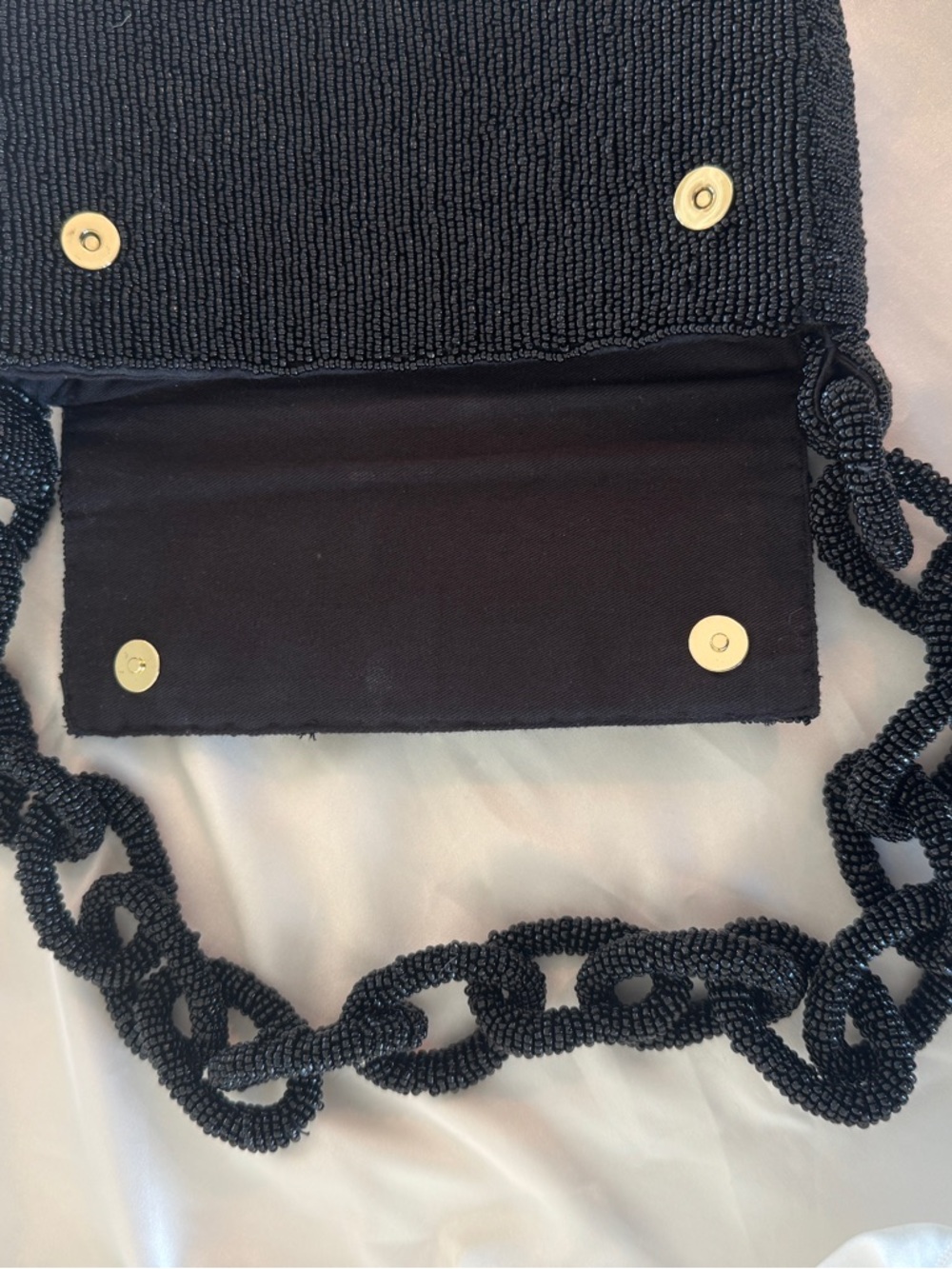 Anthropologie Fiona Black Beaded Shoulder Bag with Beaded Chain-Link Strap - Picture 4 of 11